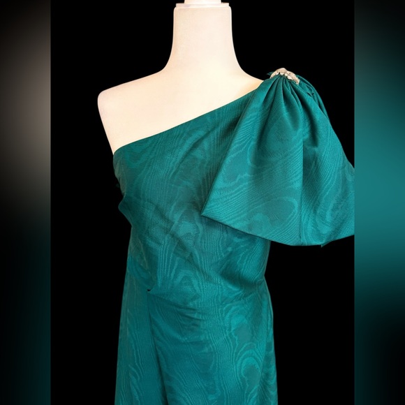 Sachin & Babi Viola Gown Green Moiré One Shoulder Dress Gown With Pockets sz 10 - Picture 5 of 16